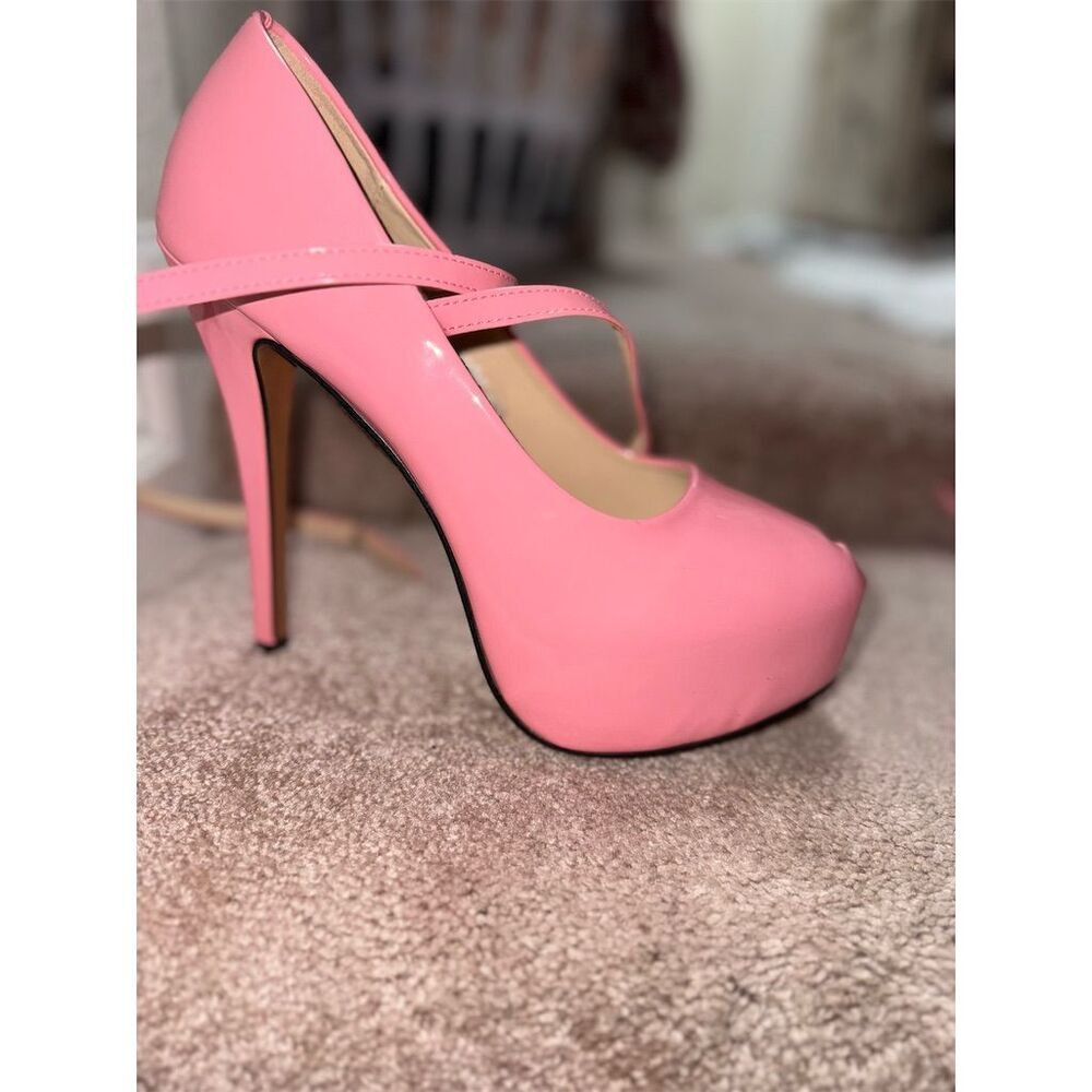 Pink Patent Cross-Strap Platform Heels - Picture 14 of 16